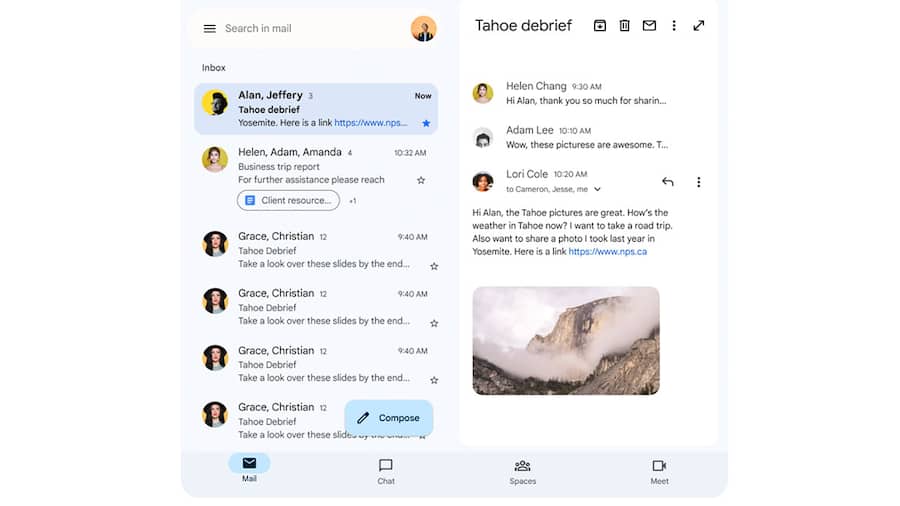 Google launches two-pane view for Gmail on Android foldable phones 2-pane view on foldable Android devices 3