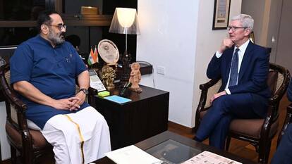 MoS IT Rajeev Chandrasekhar and Tim Cook discuss boosting manufacturing and exports