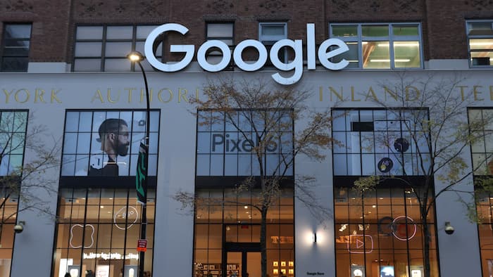 The logo for Google LLC is seen at the Google Store Chelsea in Manhattan, New York City
