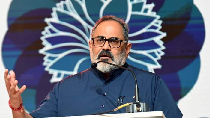 MoS for Electronics and Information Technology Rajeev Chandrasekhar speaks during the inauguration of the G20 Digital Innovation Alliance Summit 2023 in Bengaluru