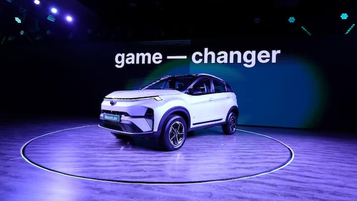 Tata Motors' Nexon.ev car is displayed duing its launch in New Delhi, India.