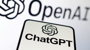 ChatGPT logo displayed on a phone screen before OpenAI's logo on another screen.