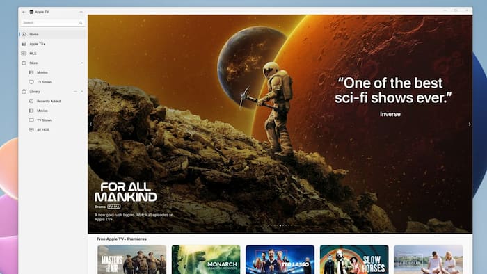 The Apple TV app on Windows 11 and Windows 10.
