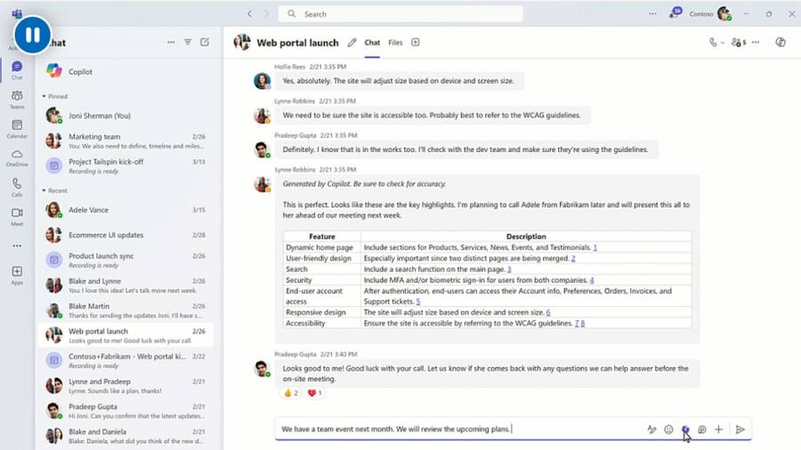 Copilot in Teams chat compose box