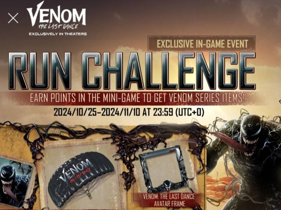 PUBG Mobile X Venom: Run Challenge Mini Event is coming PUBG Mobile X Venom Run game