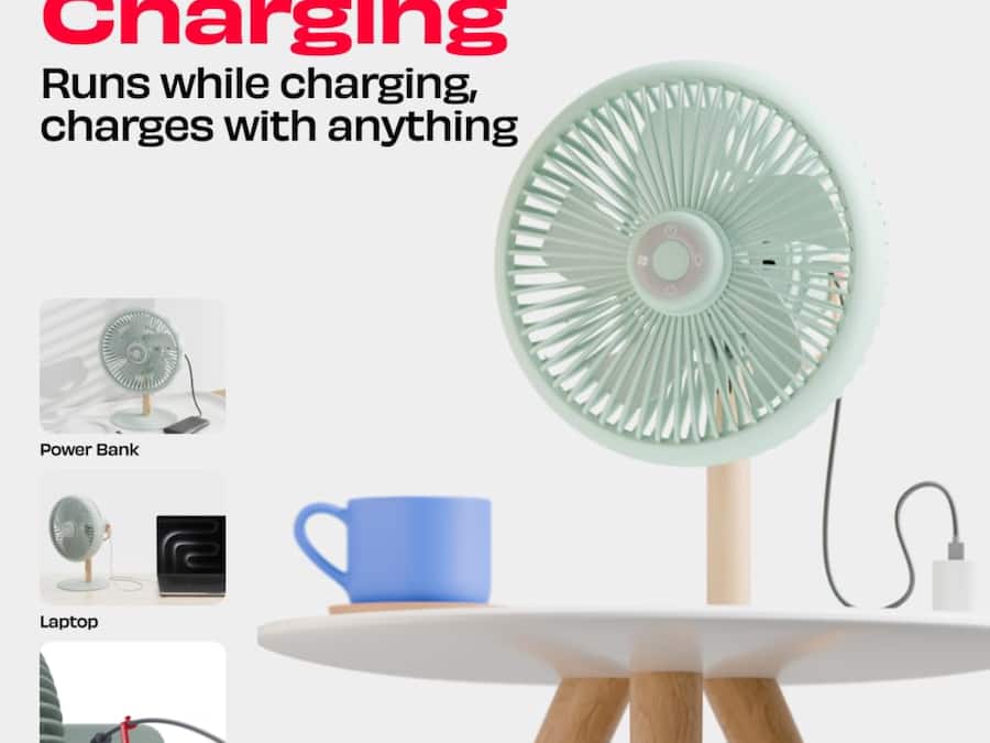 NUUK LIT v2 Cordless & Rechargeable 7 Inch Table Fan
